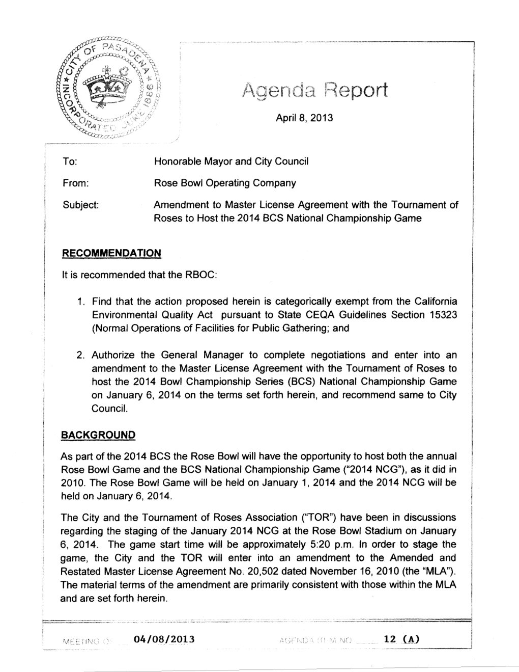 04/0Fj/2Ql3 12 { A) City Council Agenda-BCS April&, 2013 Page 2 Of3