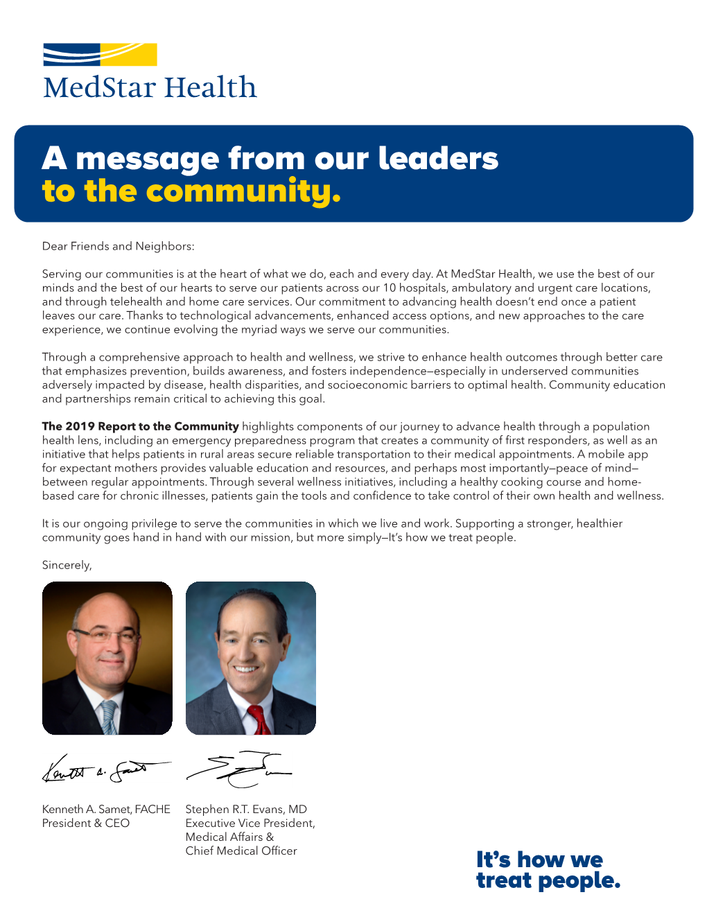 A Message from Our Leaders to the Community