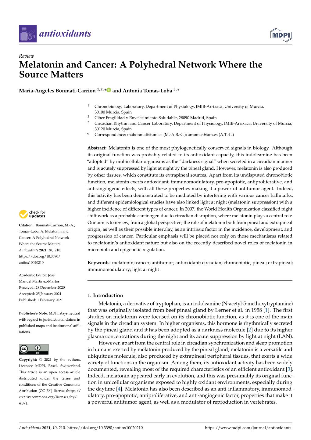 Melatonin and Cancer: a Polyhedral Network Where the Source Matters