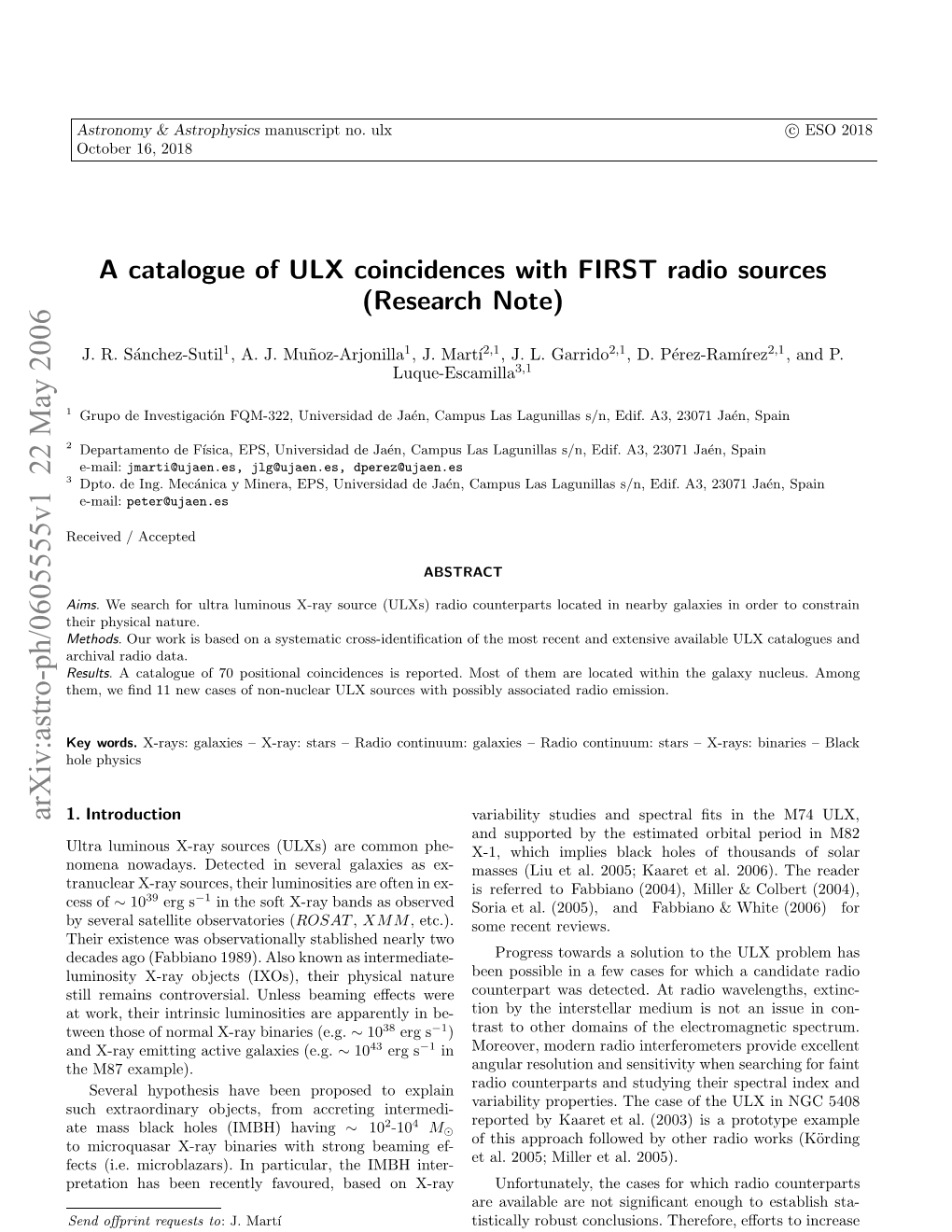 A Catalogue of ULX Coincidences with FIRST Radio Sources (RN)