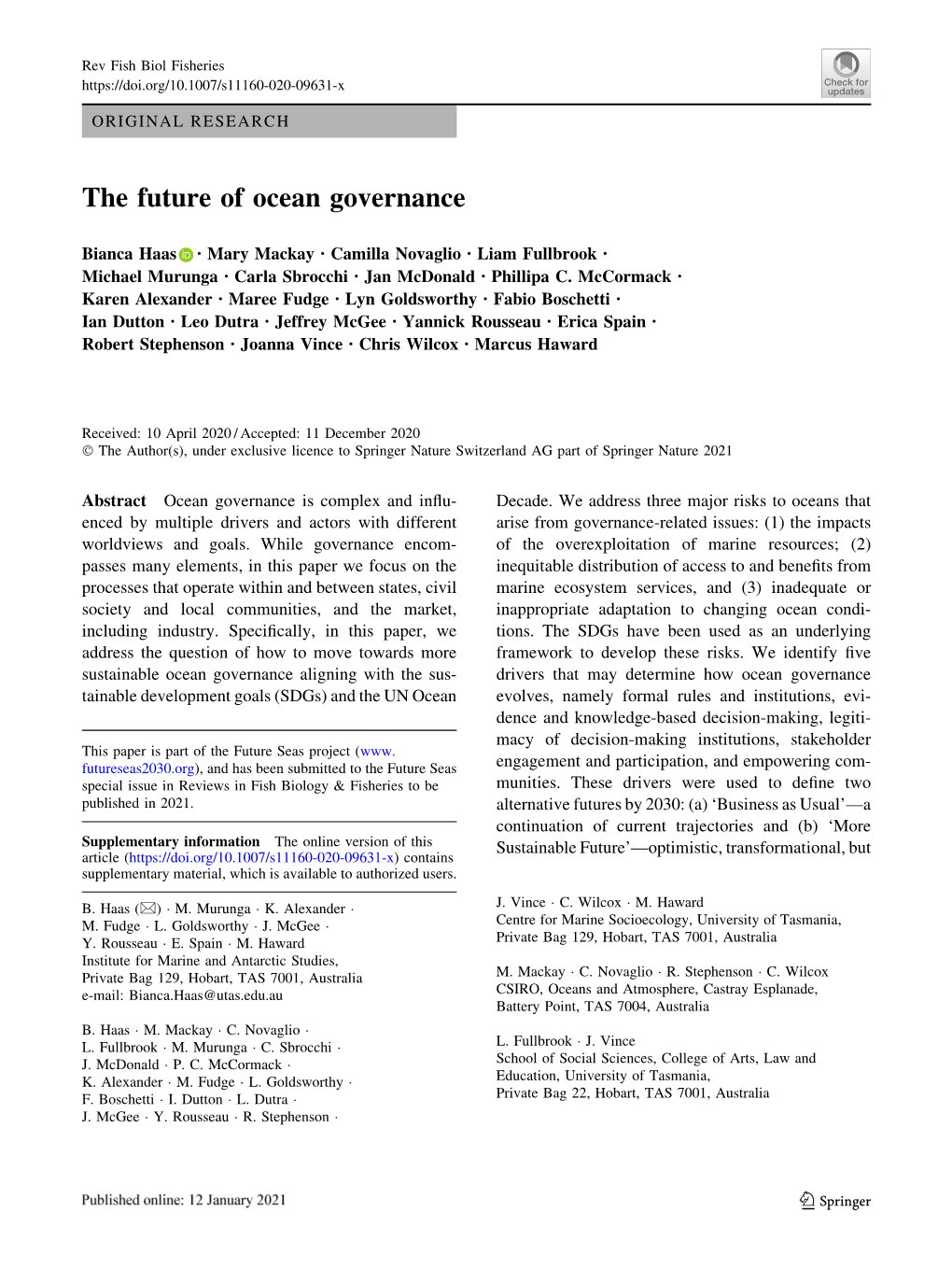 The Future of Ocean Governance
