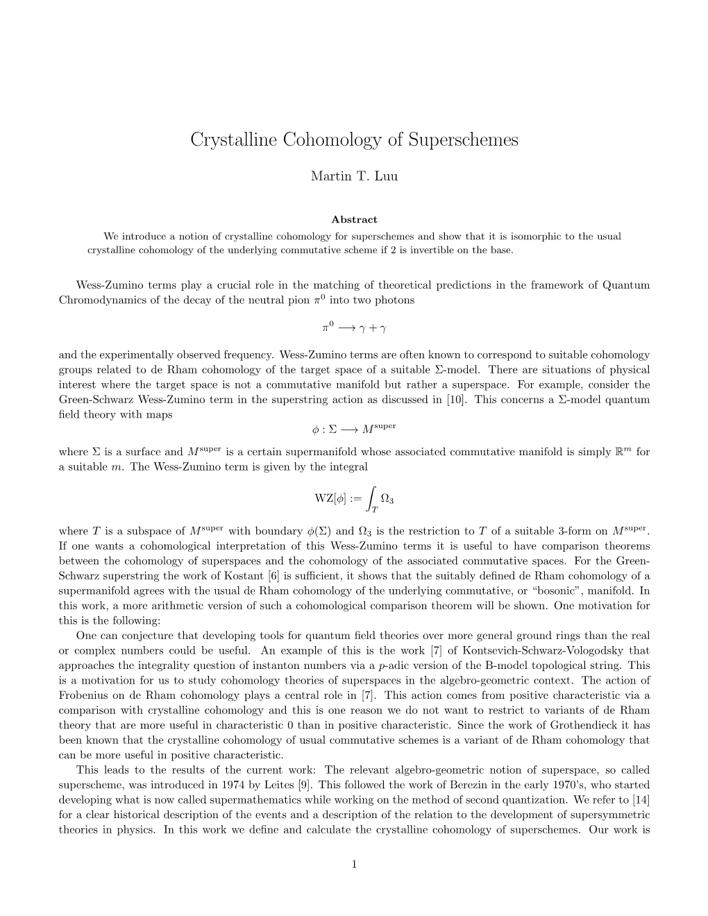 Crystalline Cohomology of Superschemes