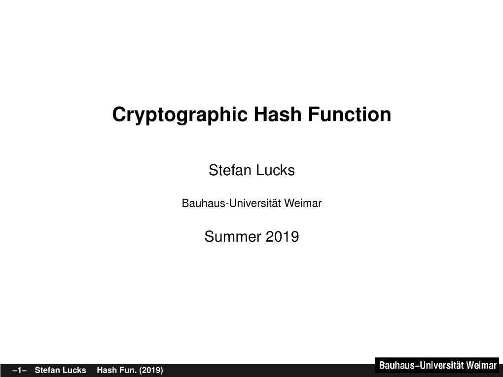 Cryptographic Hash Function