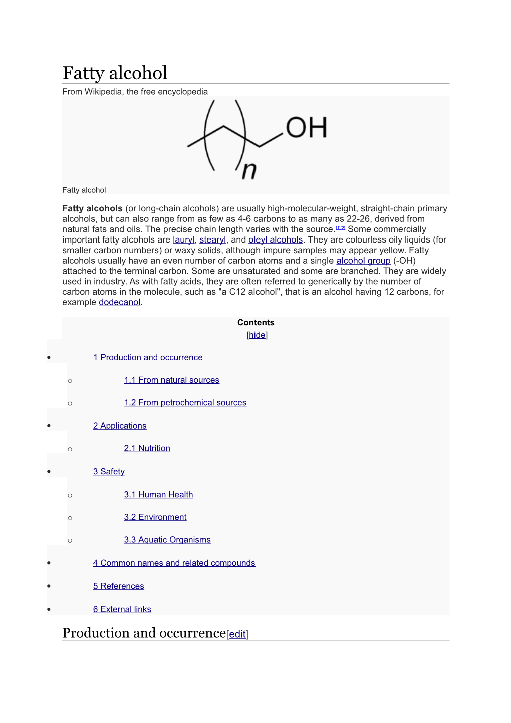 Fatty Alcohol from Wikipedia, the Free Encyclopedia