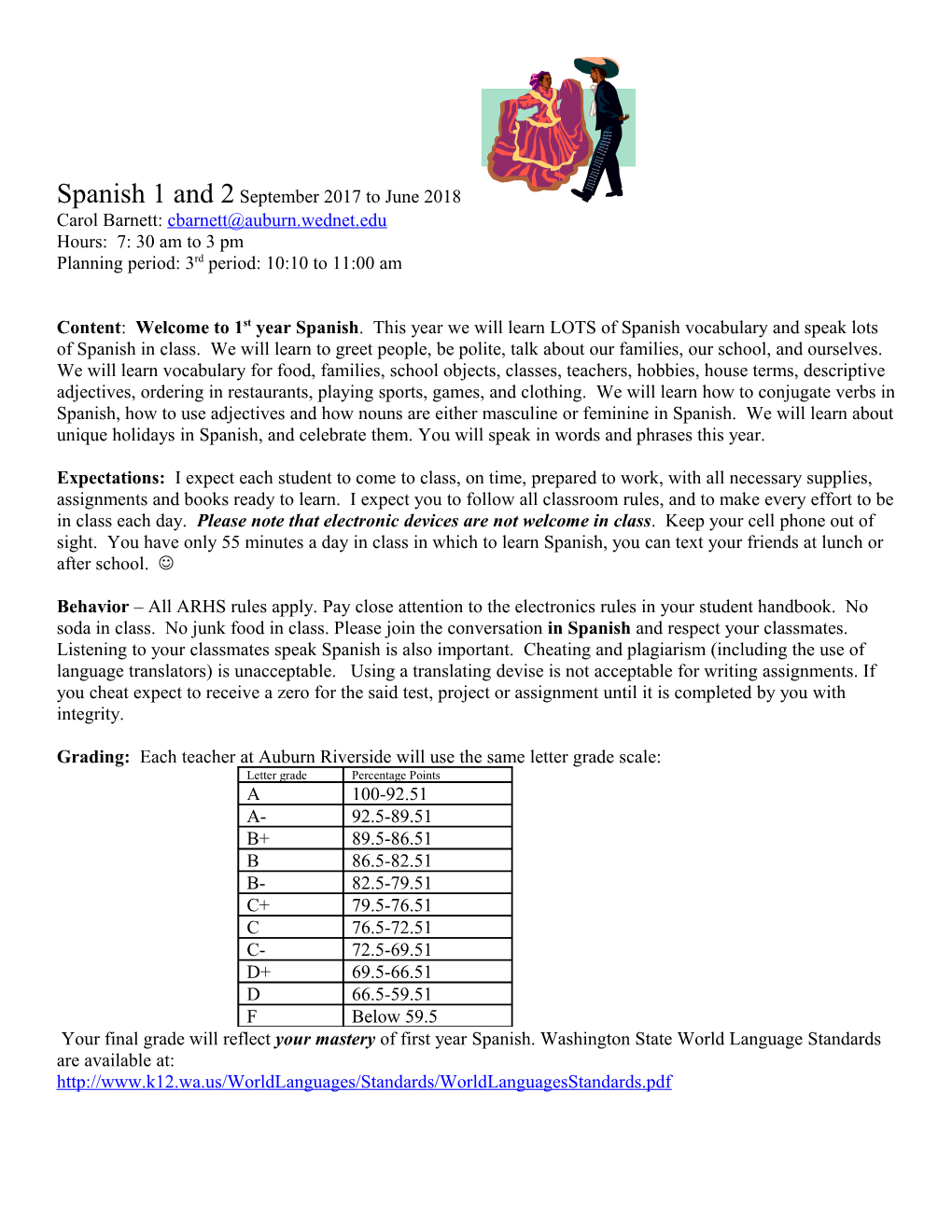 Spanish 1 and 2 September 2017 to June 2018