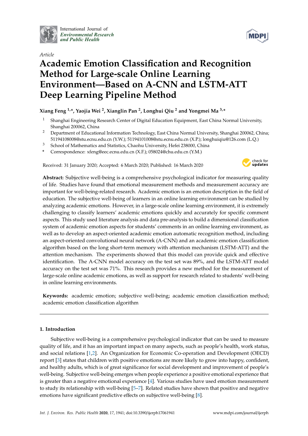 Academic Emotion Classification and Recognition Method for Large-Scale