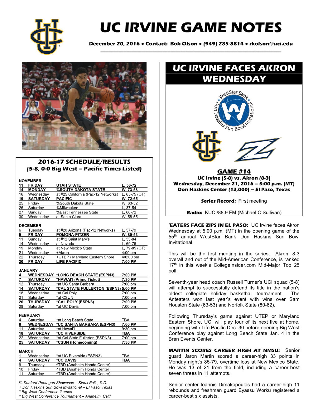 Uc Irvine Game Notes