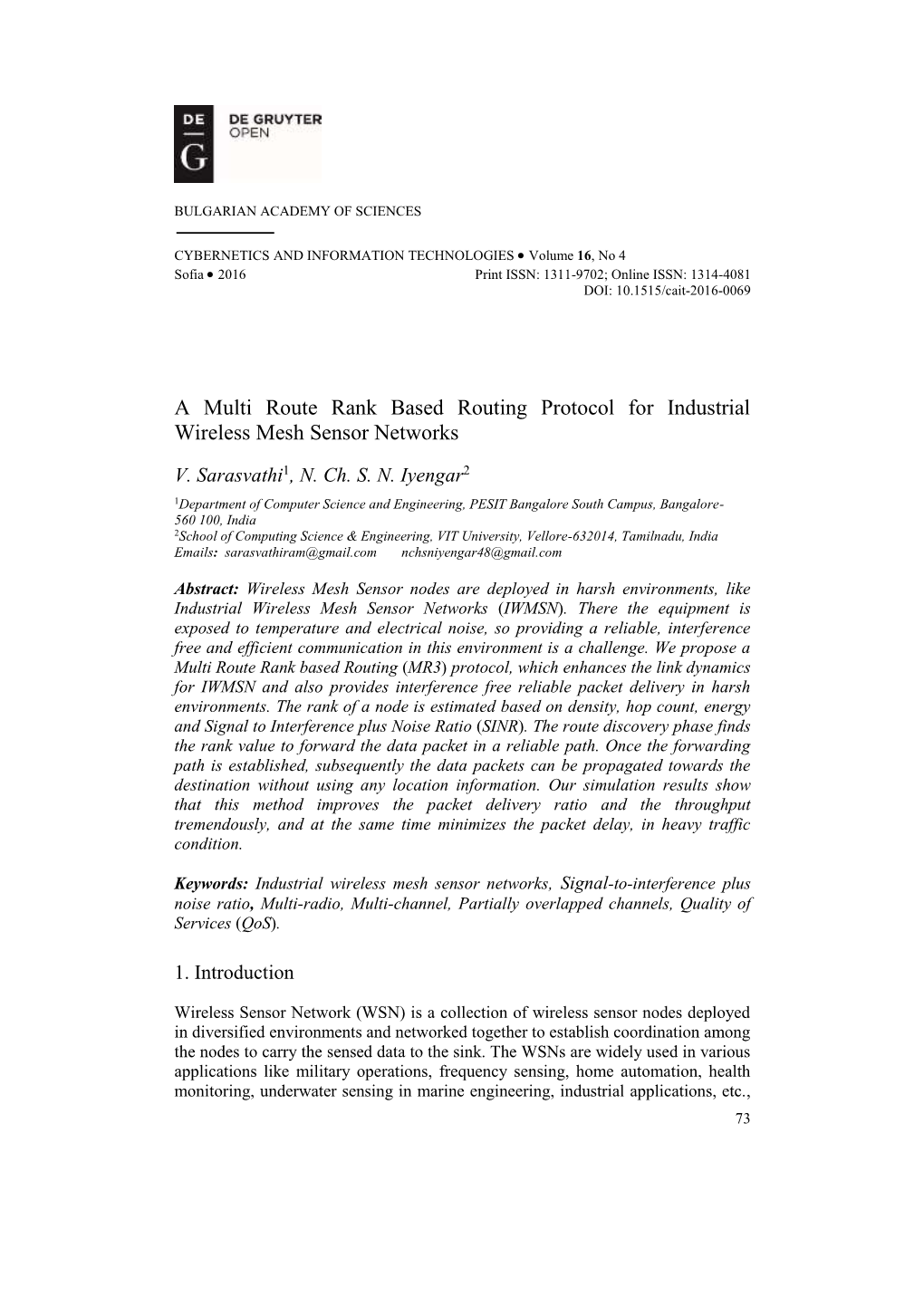 A Multi Route Rank Based Routing Protocol for Industrial Wireless Mesh Sensor Networks