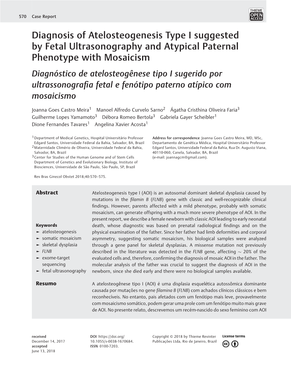 Diagnosis of Atelosteogenesis Type I Suggested by Fetal