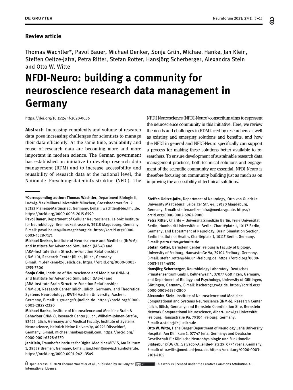 NFDI-Neuro: Building a Community for Neuroscience Research Data
