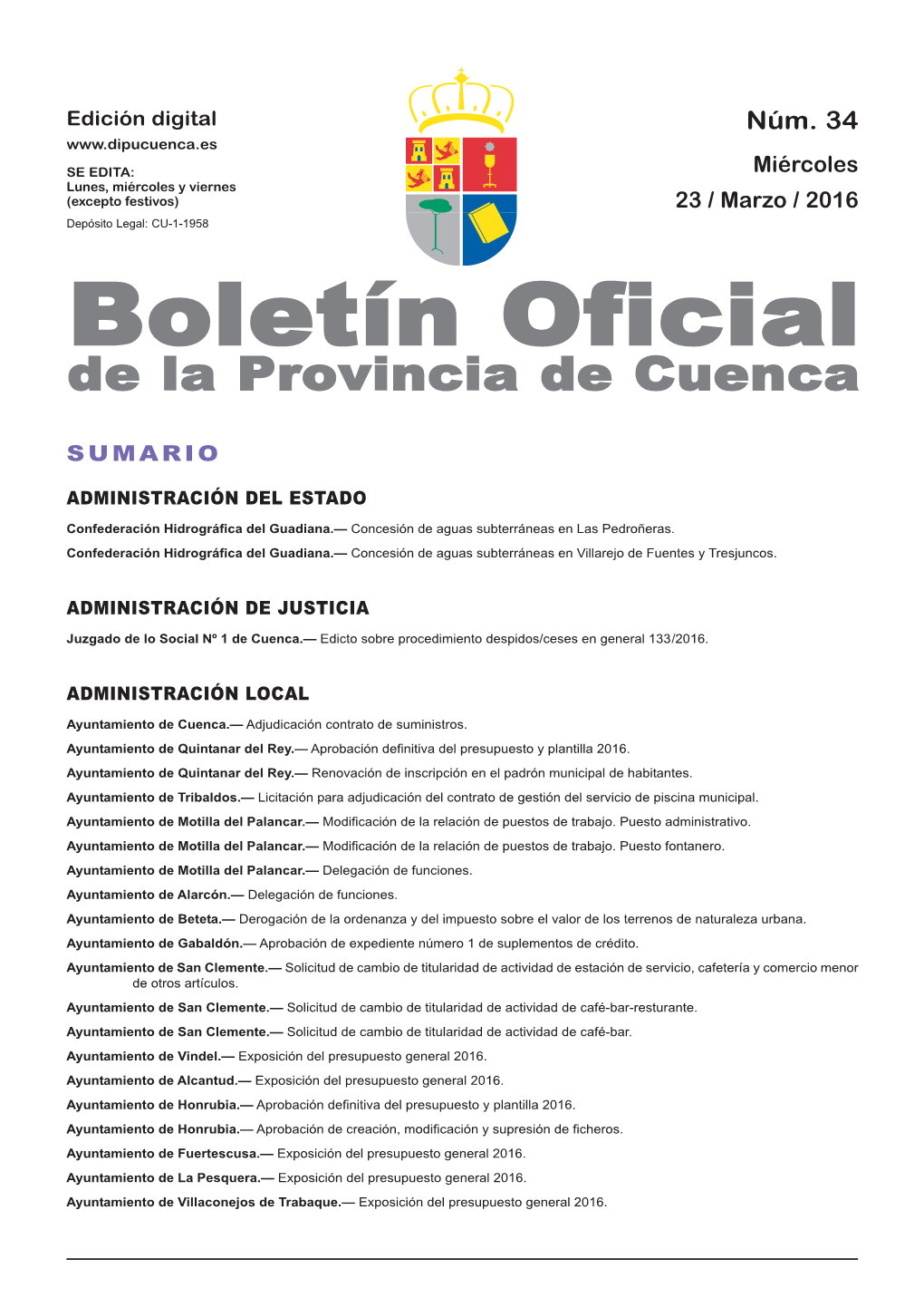 Boletín Oficial De La Provincia De Cuenca Sumario Administración Del Estado