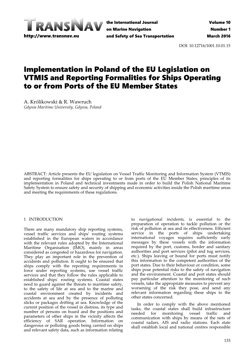 Implementation in Poland of the EU Legislation on VTMIS and Reporting Formalities for Ships Operating to Or from Ports of the EU Member States