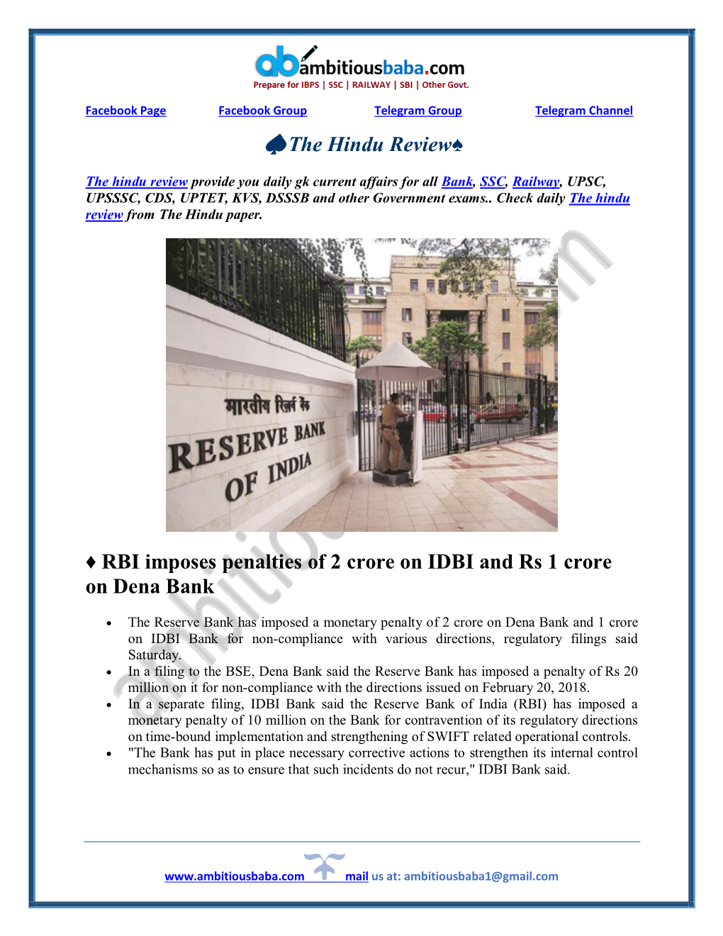 The Hindu Review RBI Imposes Penalties of 2