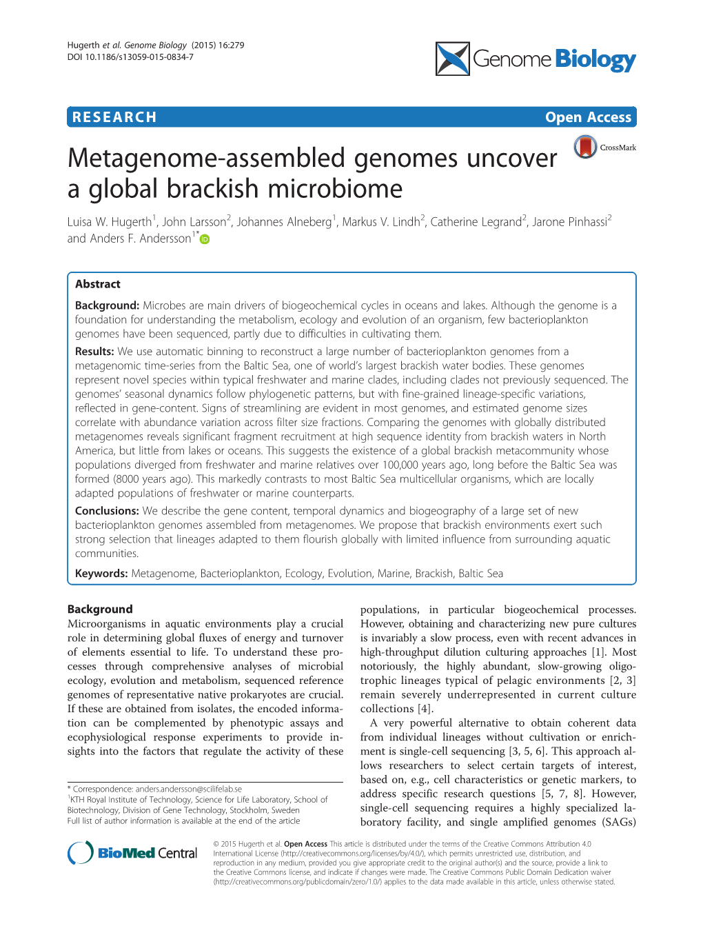 Metagenome-Assembled Genomes Uncover a Global Brackish Microbiome Luisa W