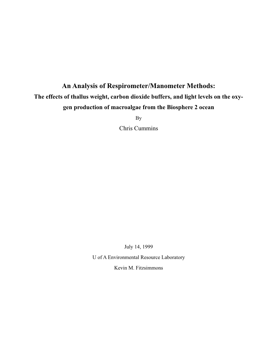 An Analysis of Respirometer/Manometer Methods