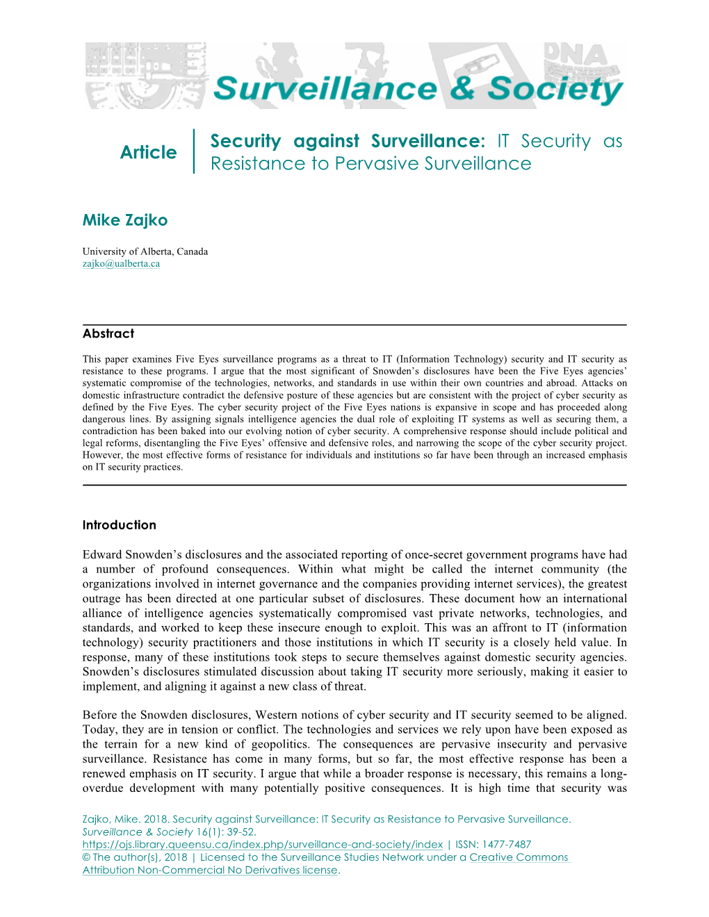 Article Security Against Surveillance