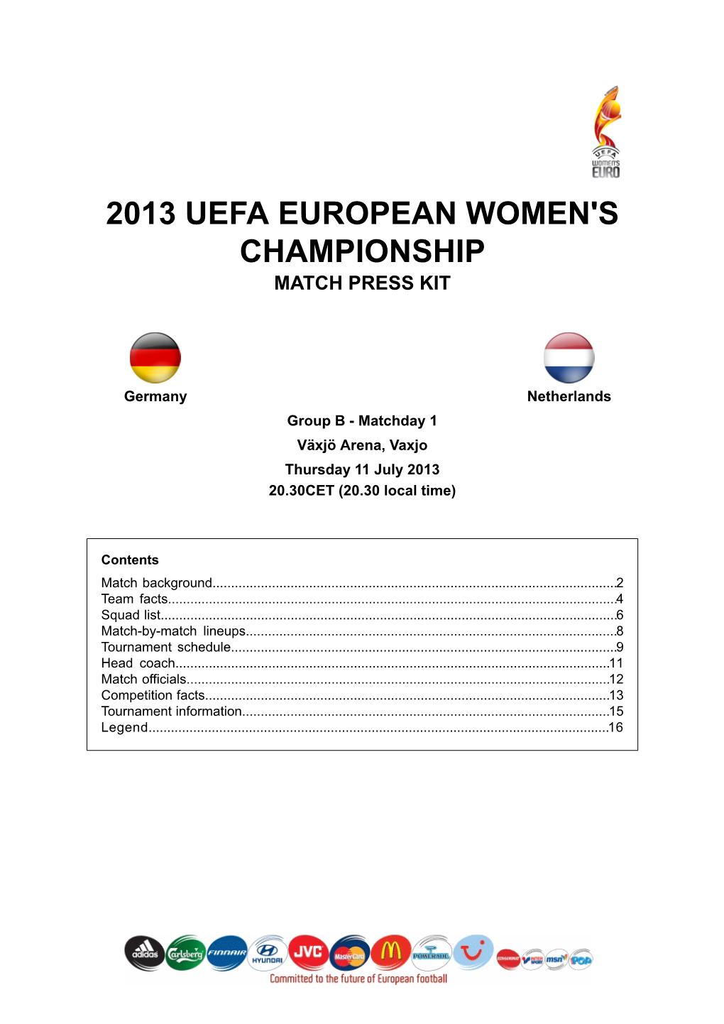 2013 Uefa European Women's Championship Match Press Kit