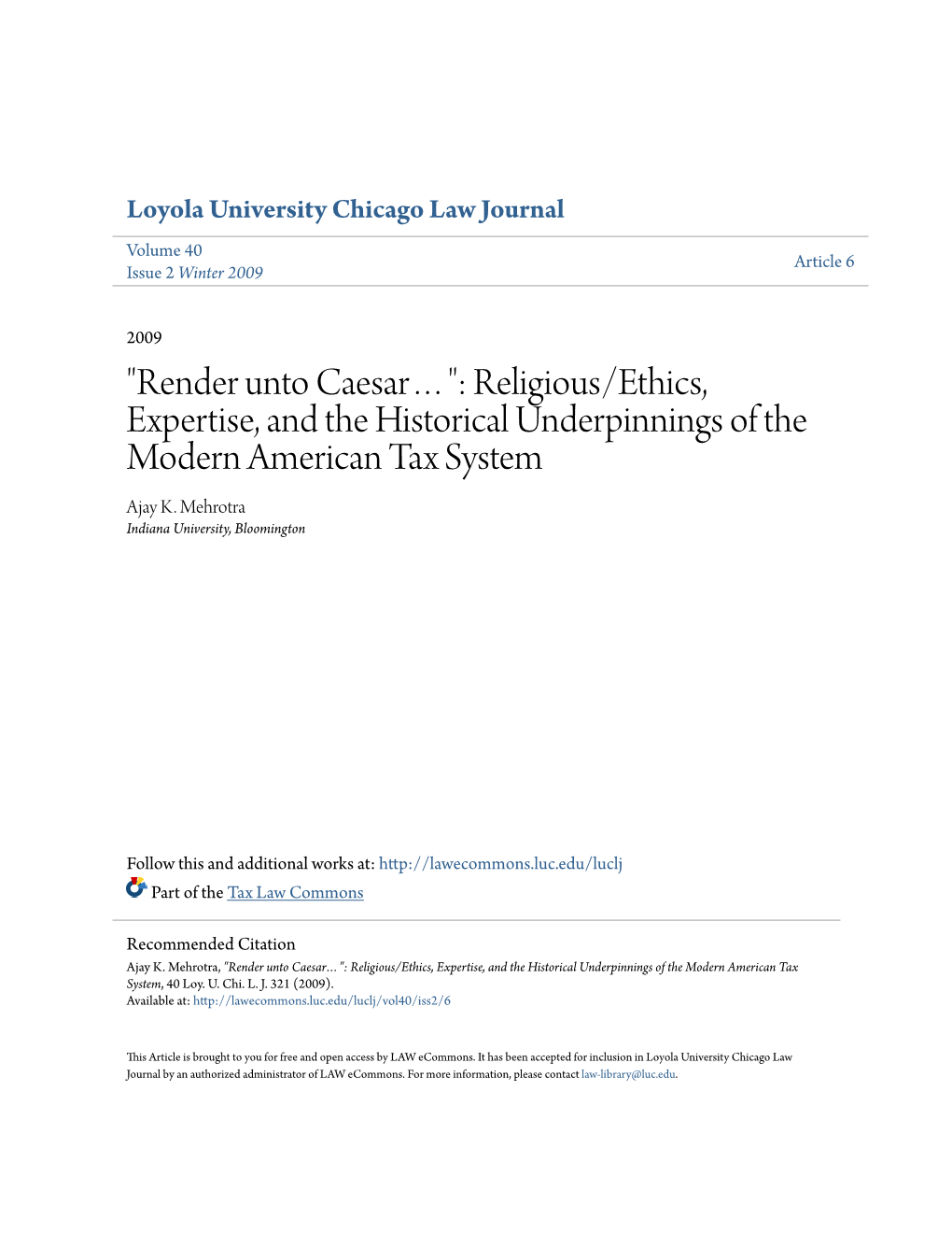 Religious/Ethics, Expertise, and the Historical Underpinnings of the Modern American Tax System Ajay K