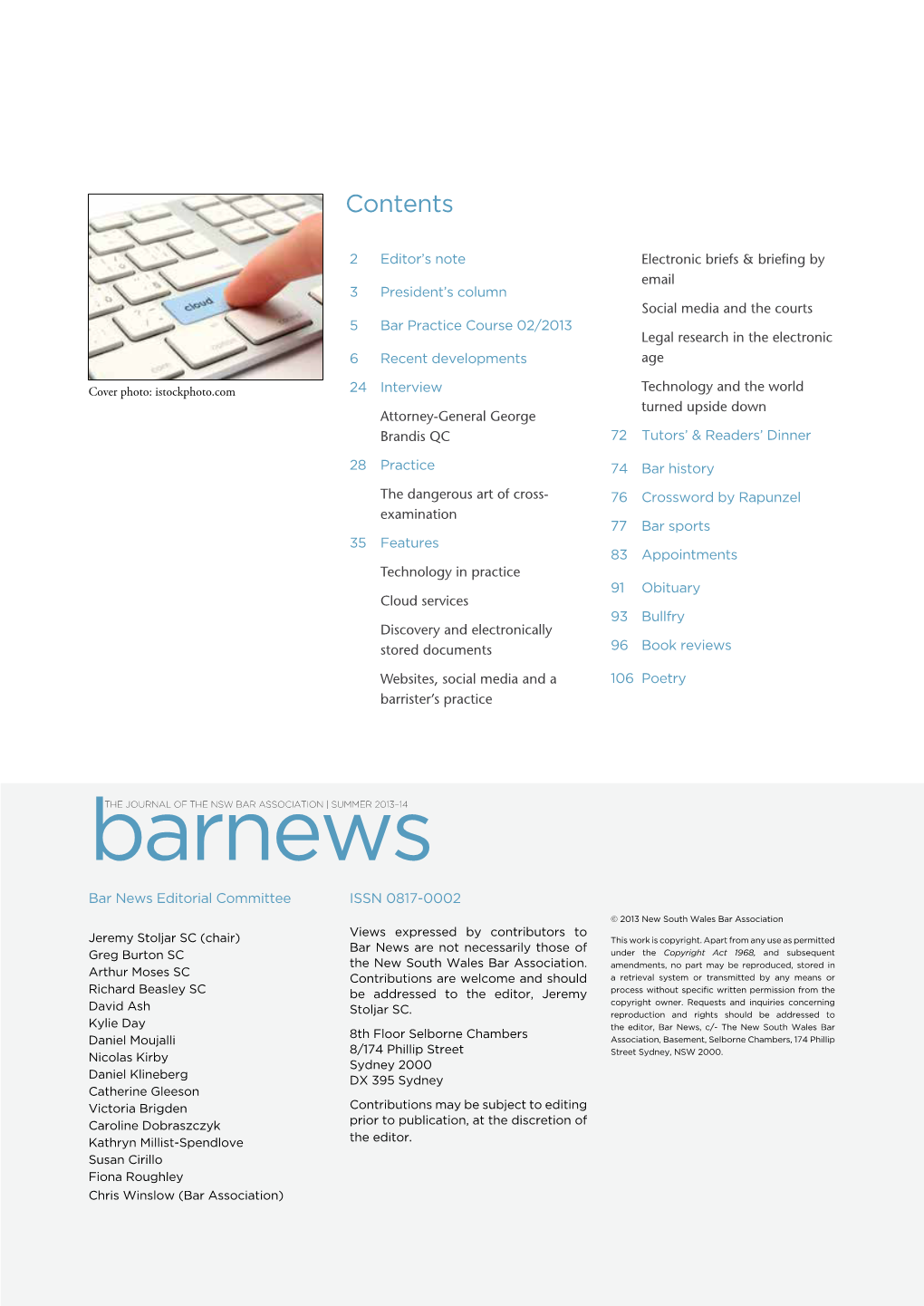 Barnewsthe JOURNAL of the NSW BAR ASSOCIATION | SUMMER 2013–14