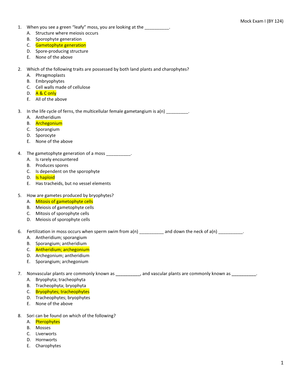 Mock Exam I (BY 124) 1