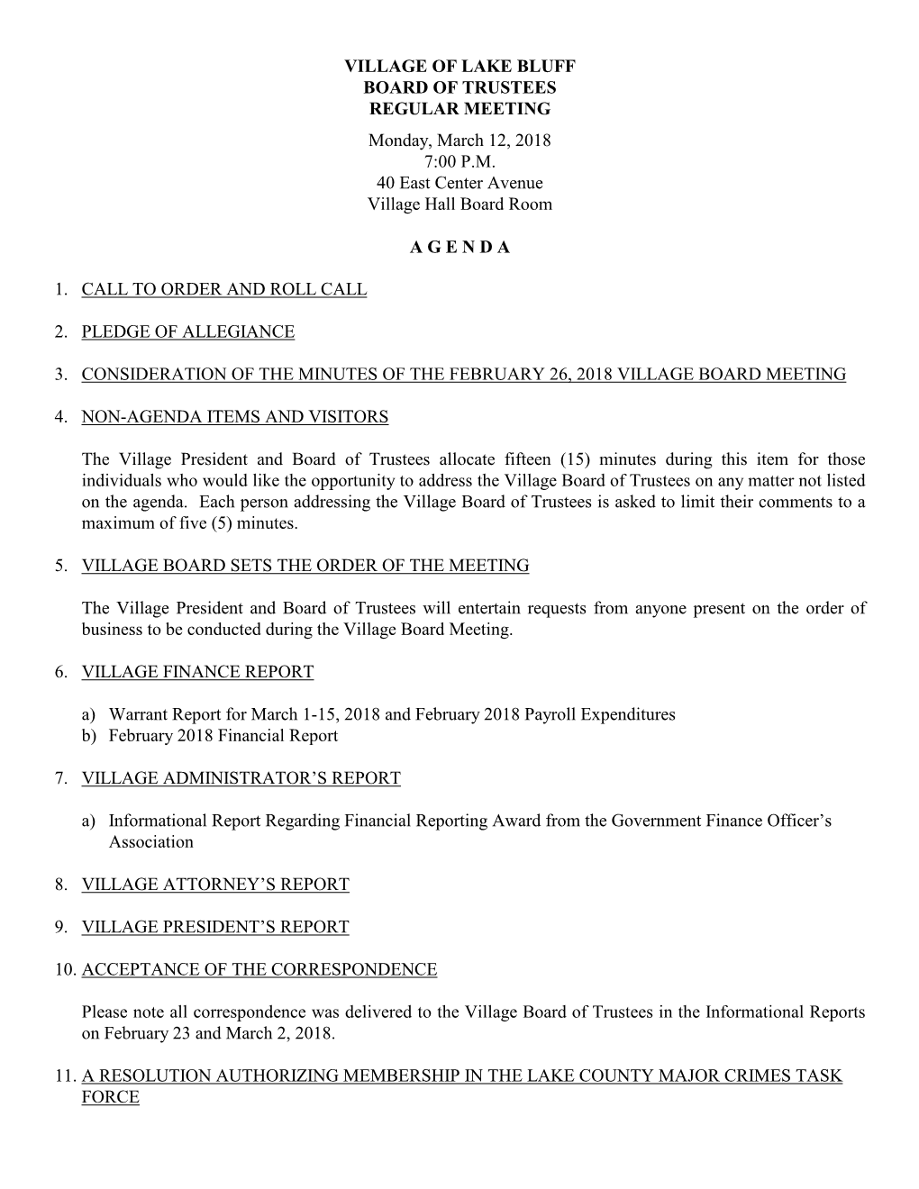 Packet Is a Recent Proposal from the Lake Bluff Open Lands Association (LBOLA) Regarding Beatification Along Illinois Route 176 Corridor