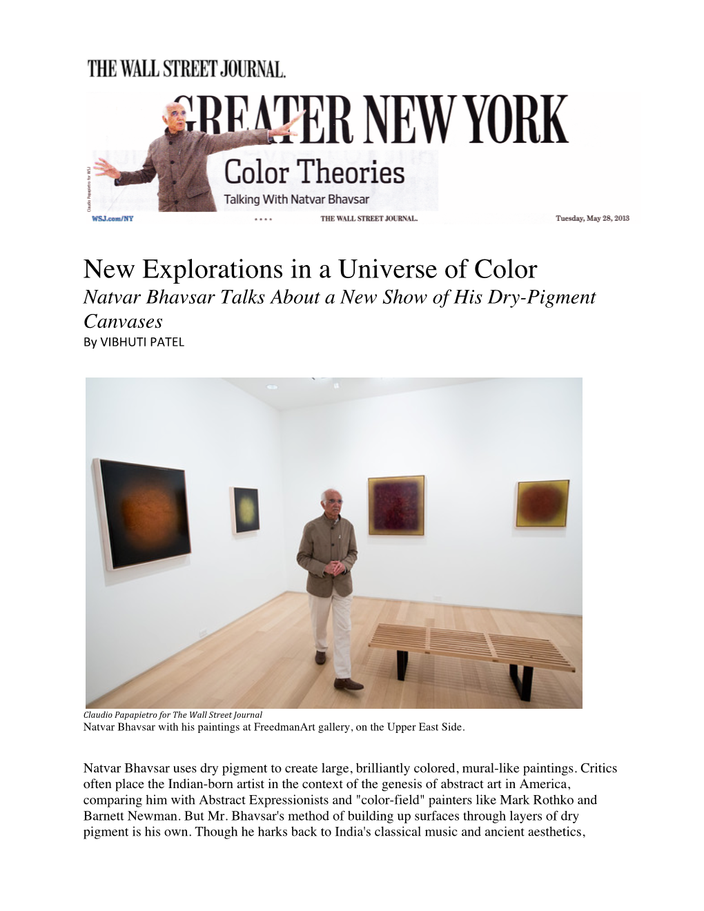 New Explorations in a Universe of Color Natvar Bhavsar Talks About a New Show of His Dry-Pigment Canvases by VIBHUTI PATEL