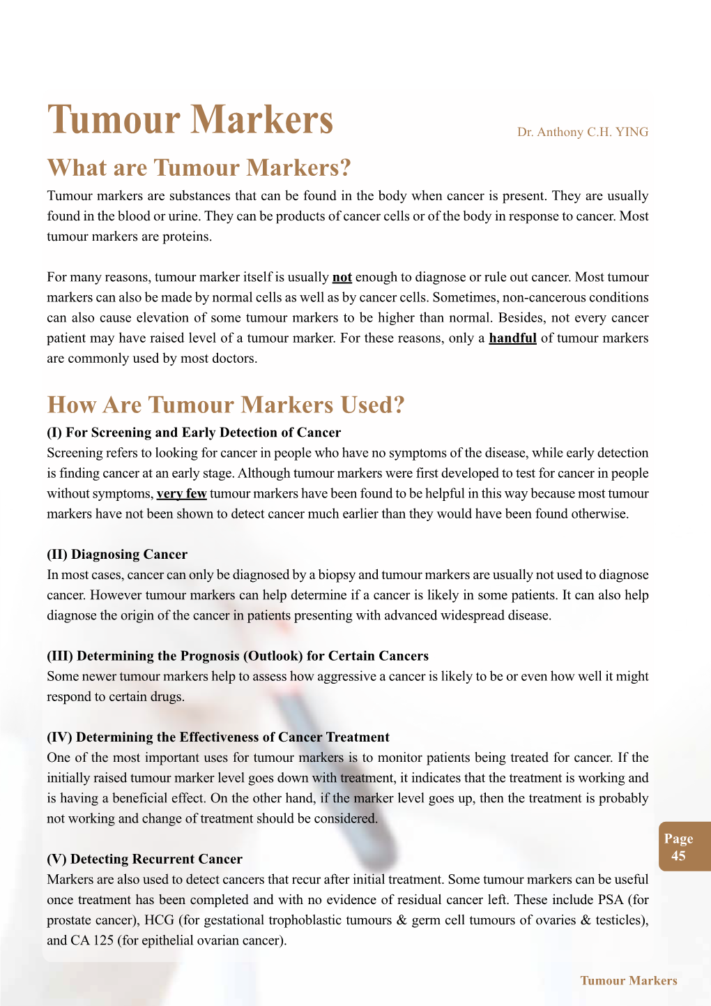 Tumour Markers Dr
