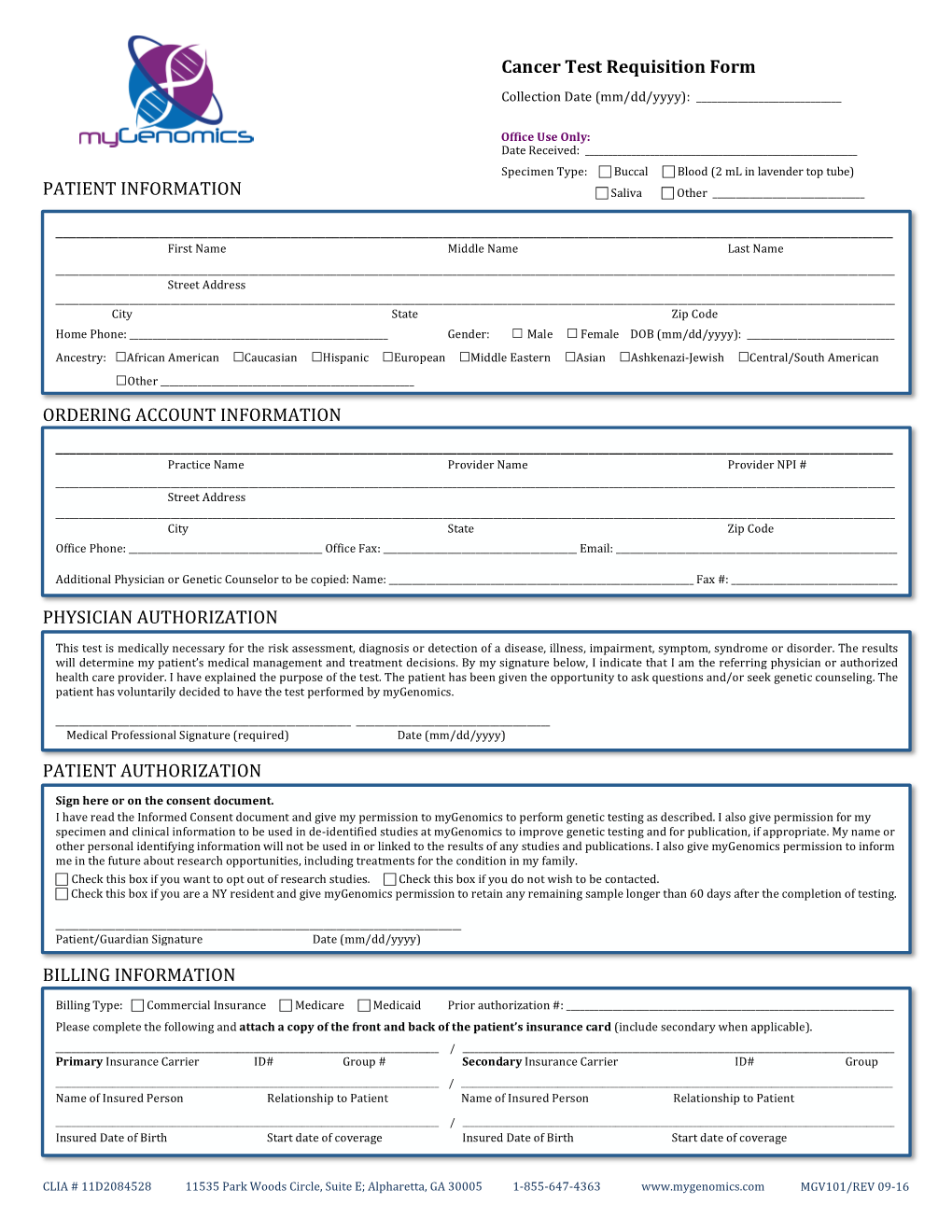 Cancer Test Requisition Form Collection Date (Mm/Dd/Yyyy): ______