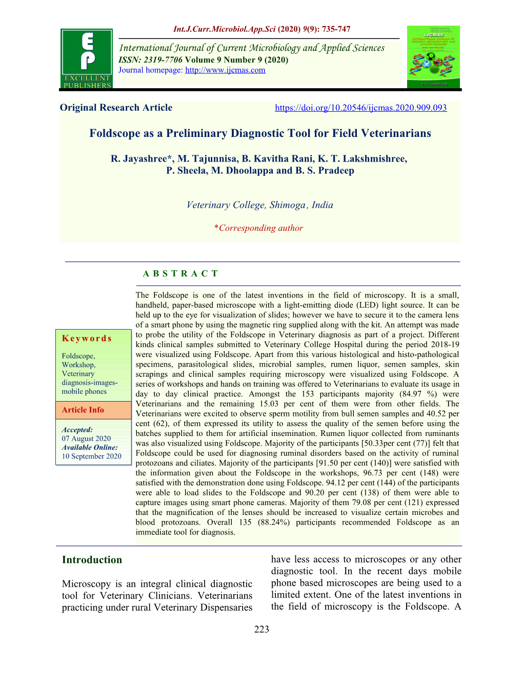 Foldscope As a Preliminary Diagnostic Tool for Field Veterinarians