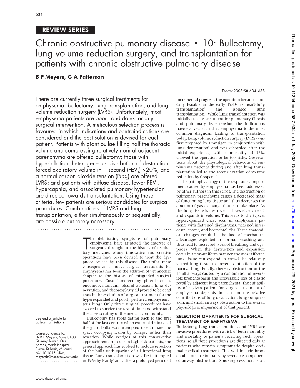 Chronic Obstructive Pulmonary Disease V 10: Bullectomy, Lung