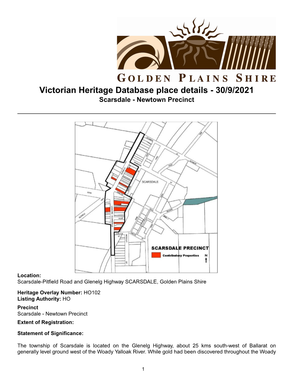 Victorian Heritage Database Place Details - 30/9/2021 Scarsdale - Newtown Precinct