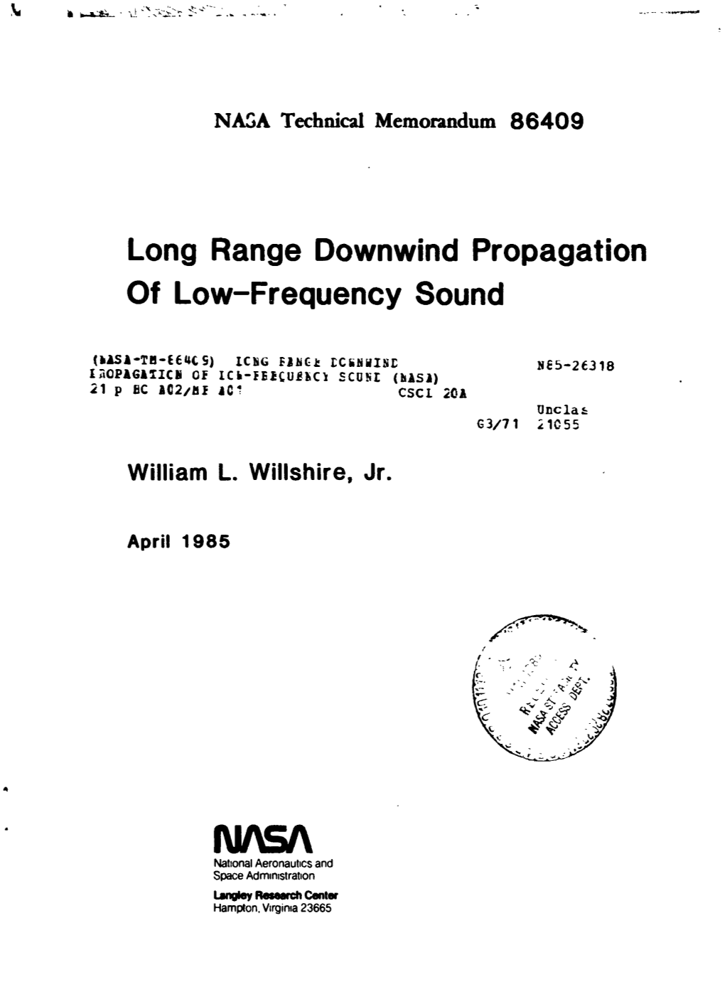 Long Range Downwind Propagation of Low-Frequency Sound