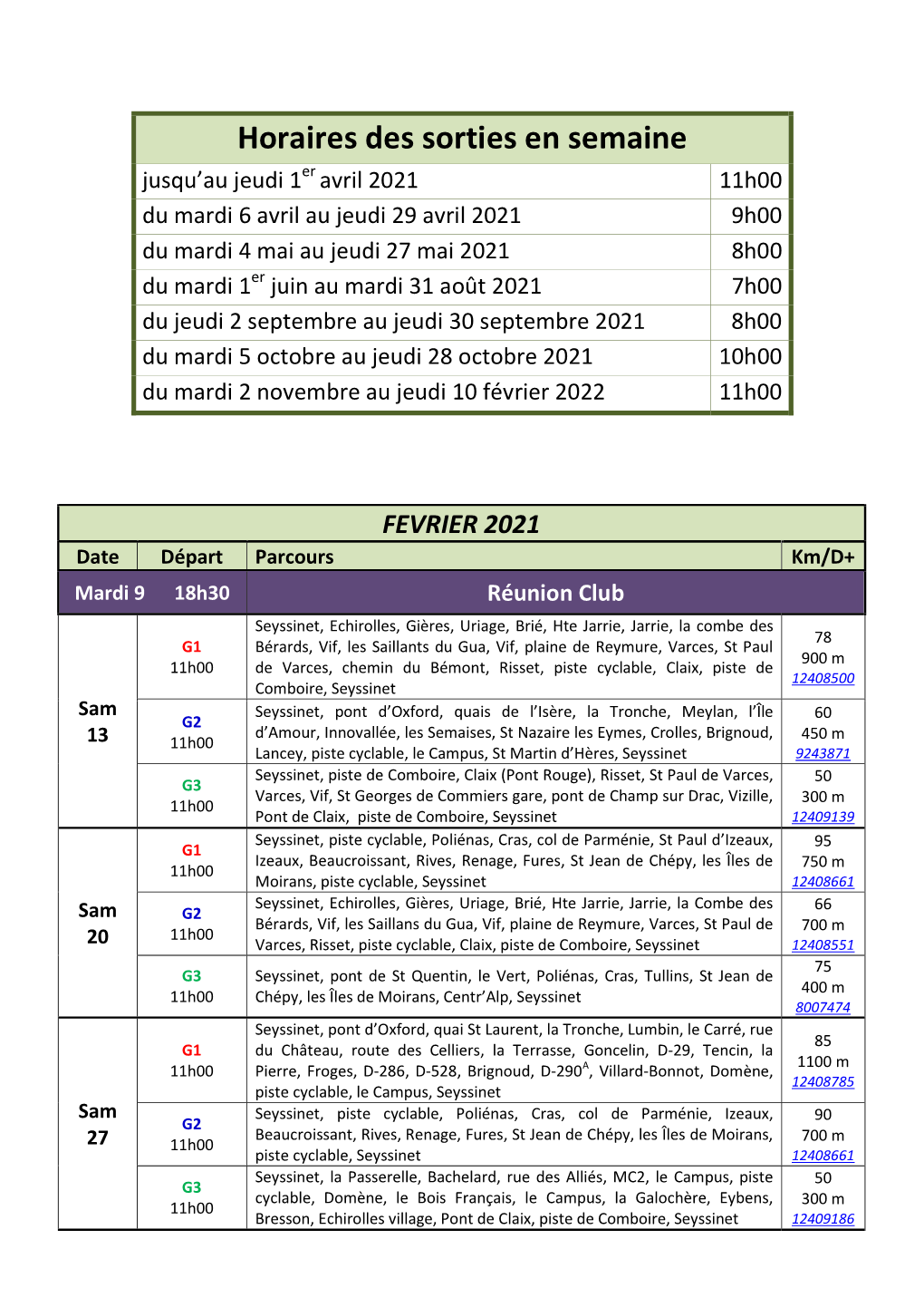 Horaires Des Sorties En Semaine