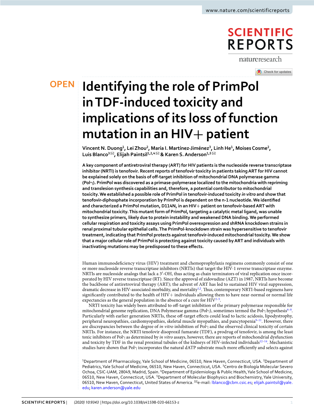 Identifying the Role of Primpol in TDF-Induced Toxicity and Implications of Its Loss of Function Mutation in an HIV+ Patient Vincent N