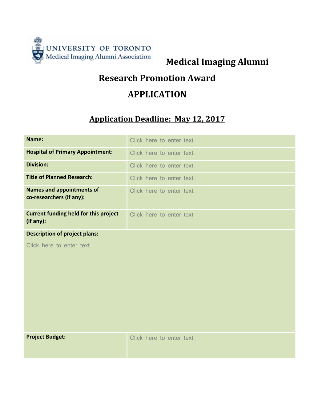 Medical Imaging Alumni Research Promotion Award