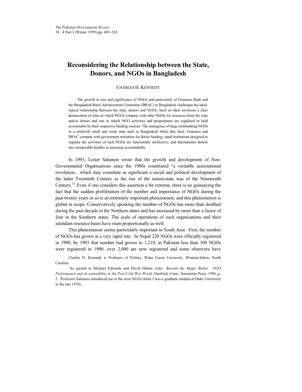 Reconsidering the Relationship Between the State, Donors, and Ngos in Bangladesh