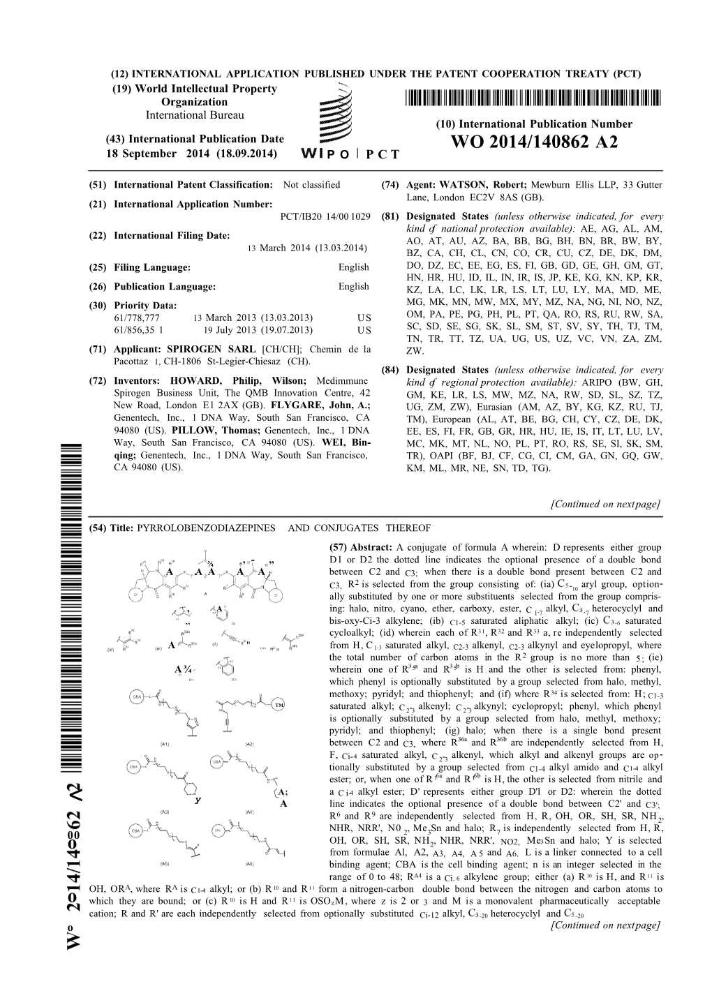 WO 2014/140862 A2 18 September 2014 (18.09.2014) P O P C T