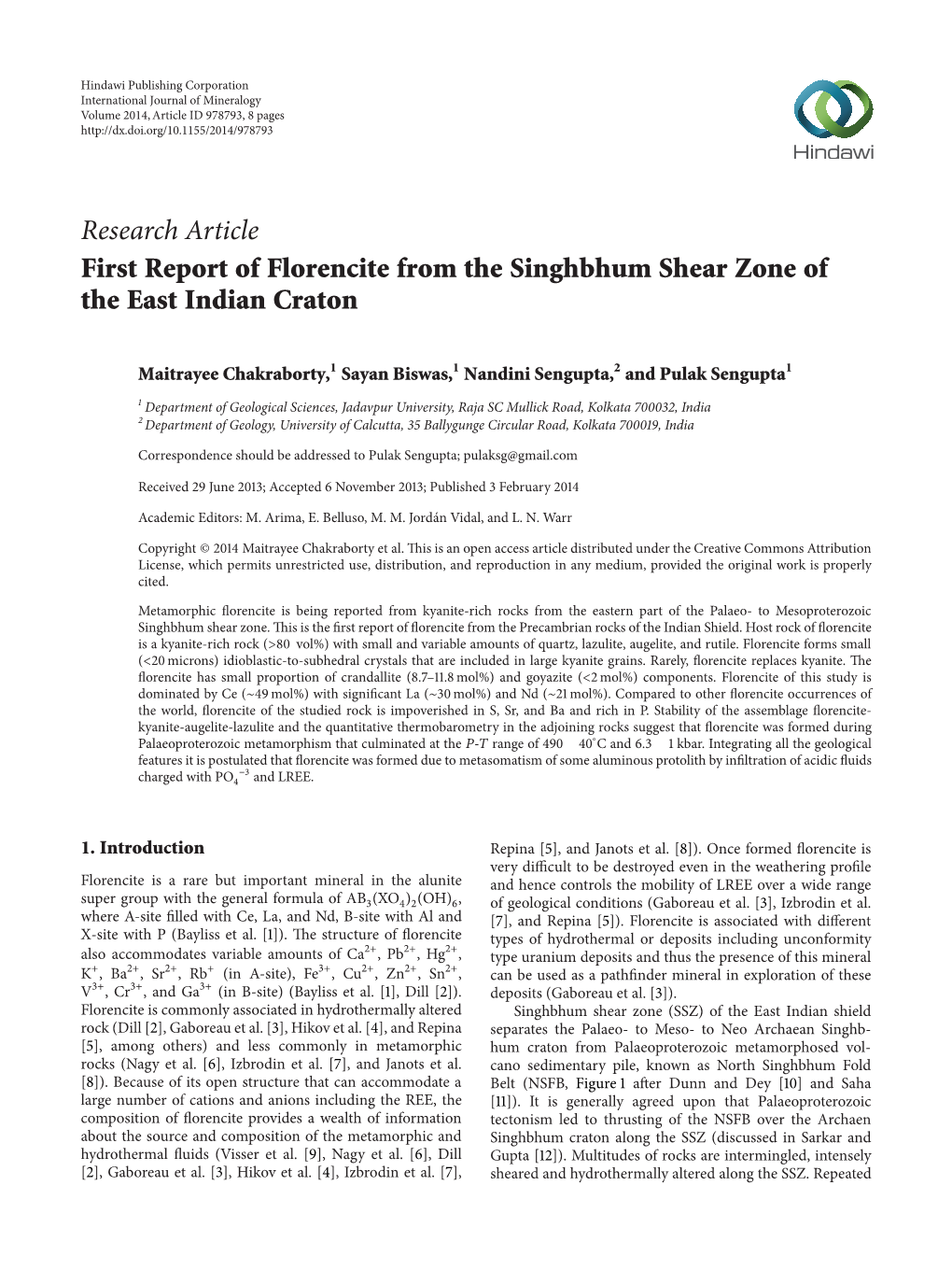 First Report of Florencite from the Singhbhum Shear Zone of the East Indian Craton