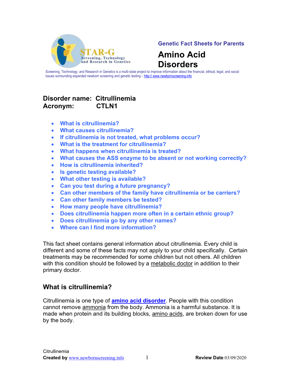 Amino Acid Disorders