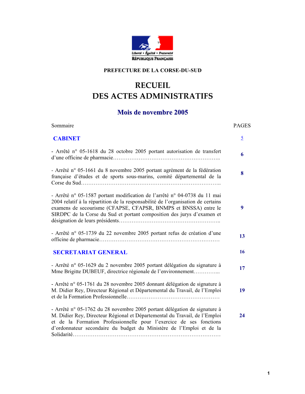 Recueil Des Actes Administratifs