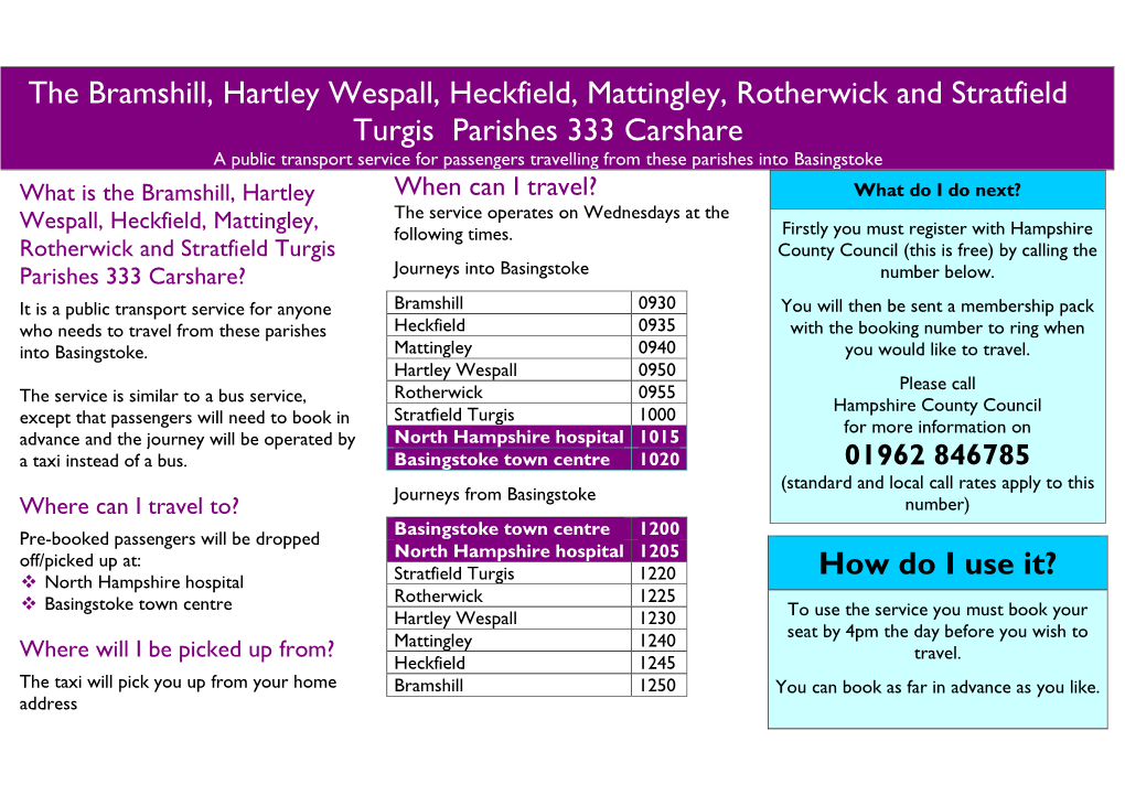 B353 Hartley Wespall Carshare Publicity Leaflet