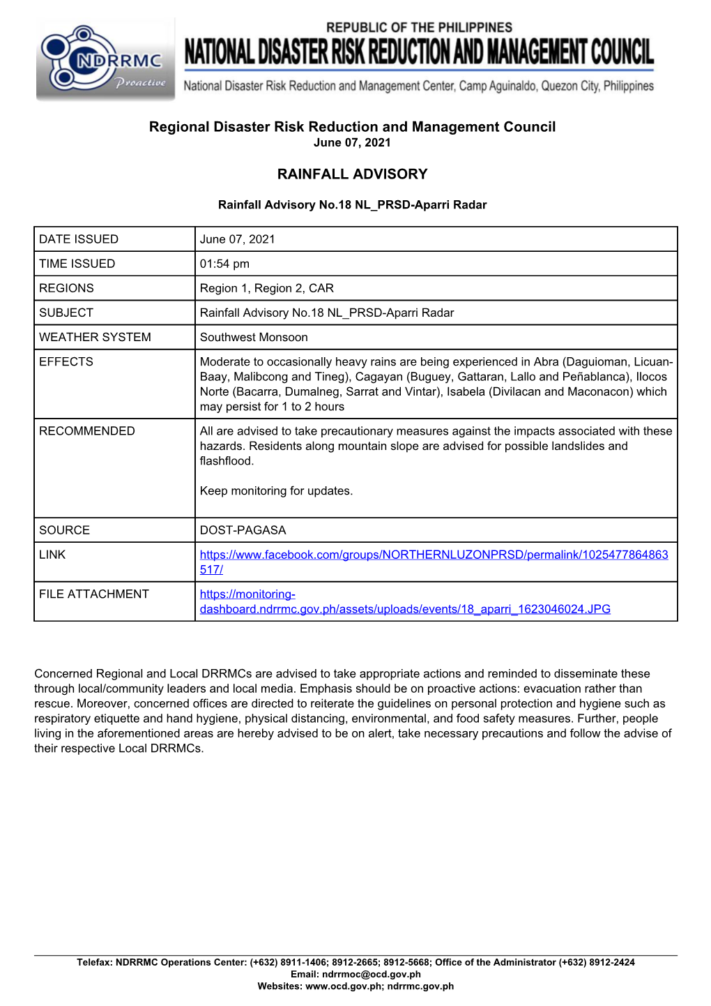 Monitoring Report Rainfall Advisory