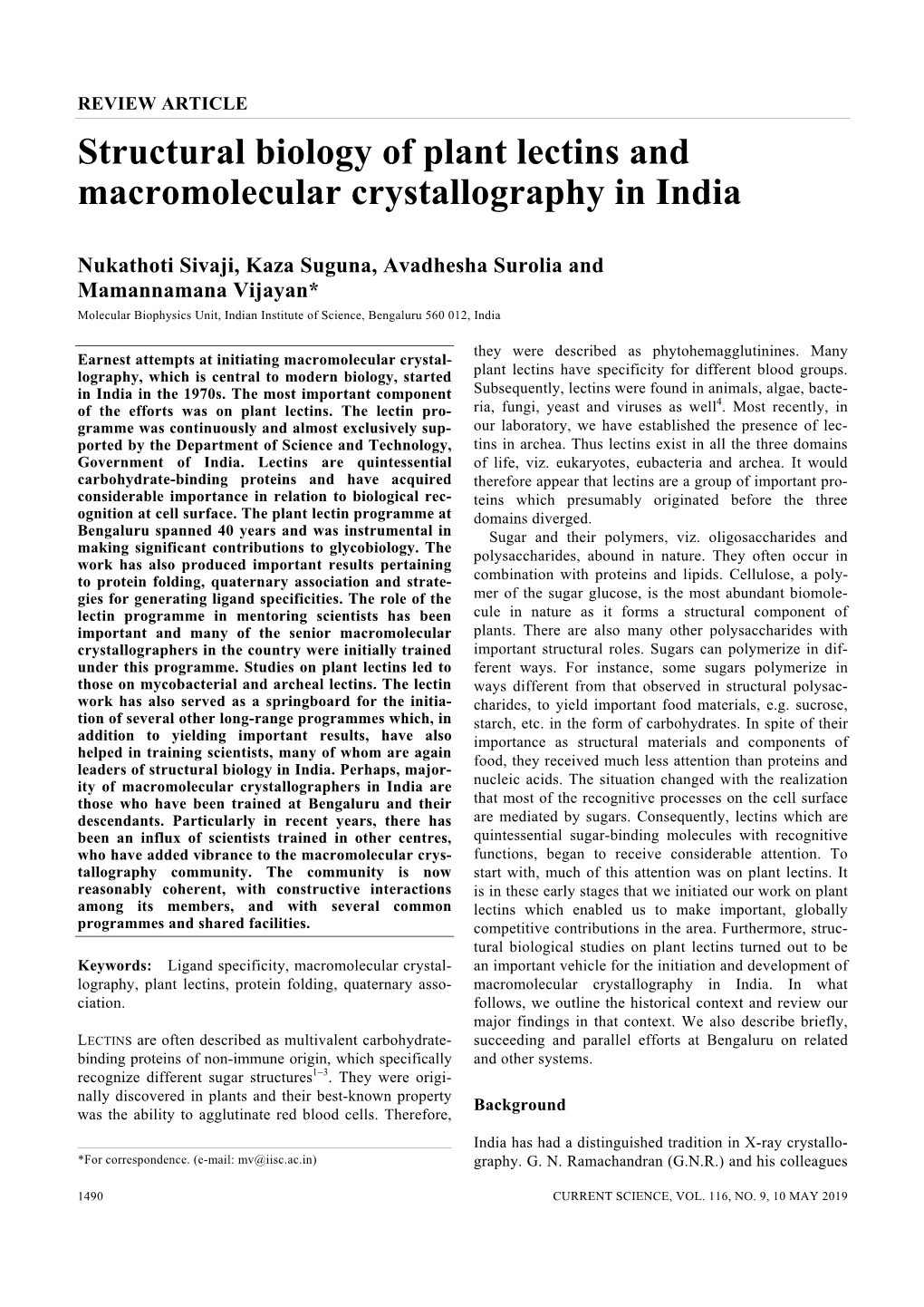 Structural Biology of Plant Lectins and Macromolecular Crystallography in India