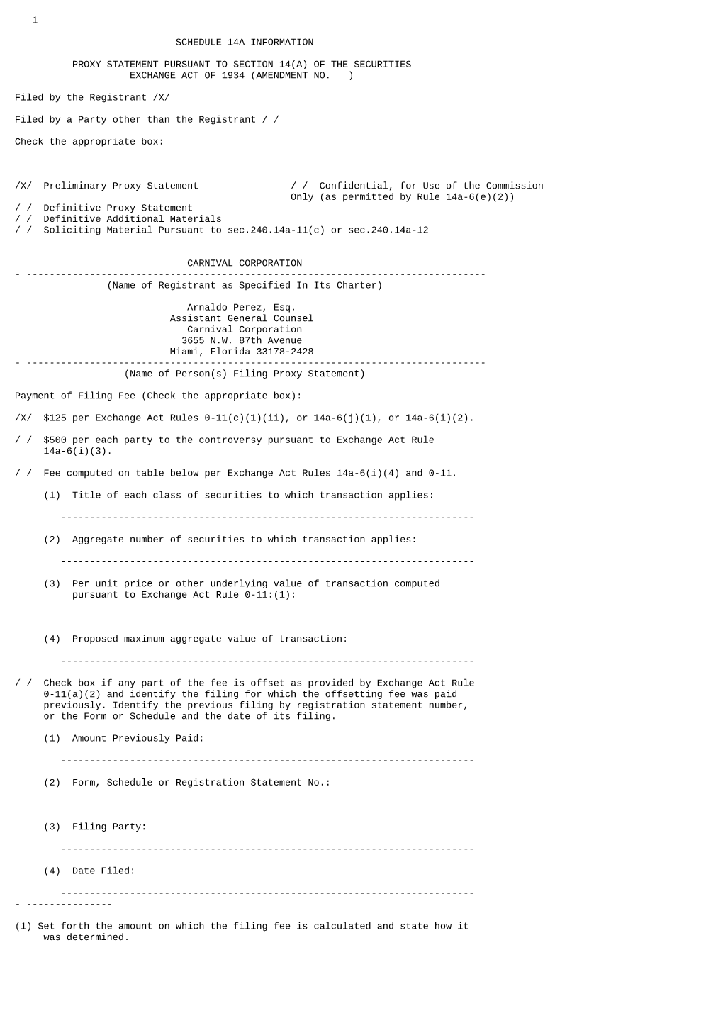 1 Schedule 14A Information Proxy Statement Pursuant to Section 14(A)