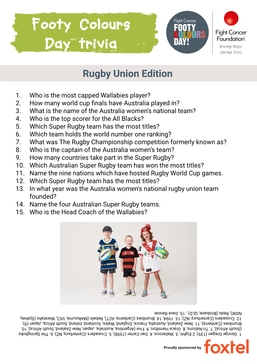 Footy Colours Day Trivia Rugby Union Edition