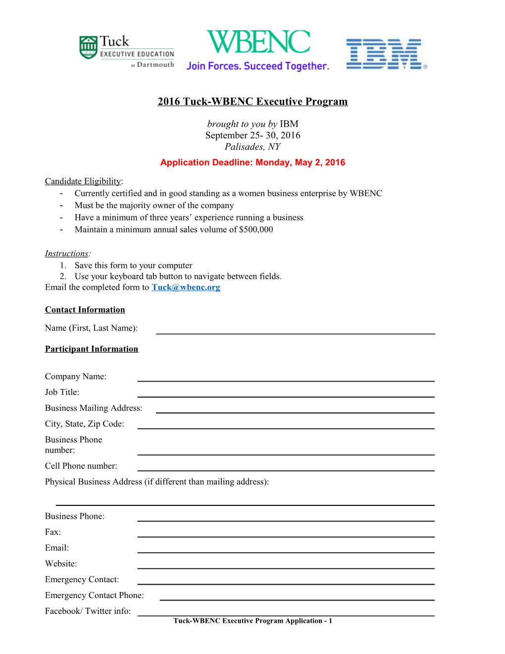 2016 Tuck-WBENC Executive Program