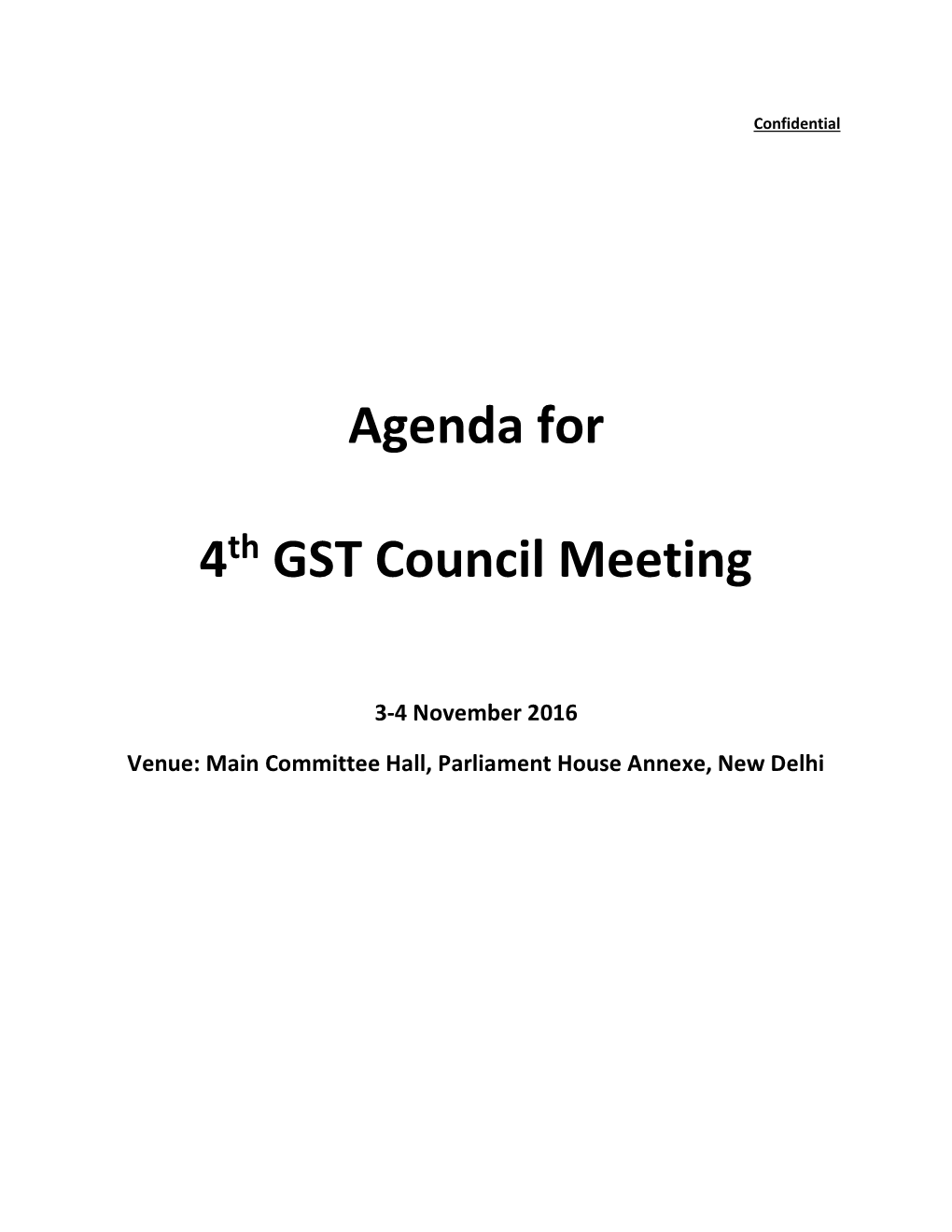 Agenda for 4Th GST Council Meeting