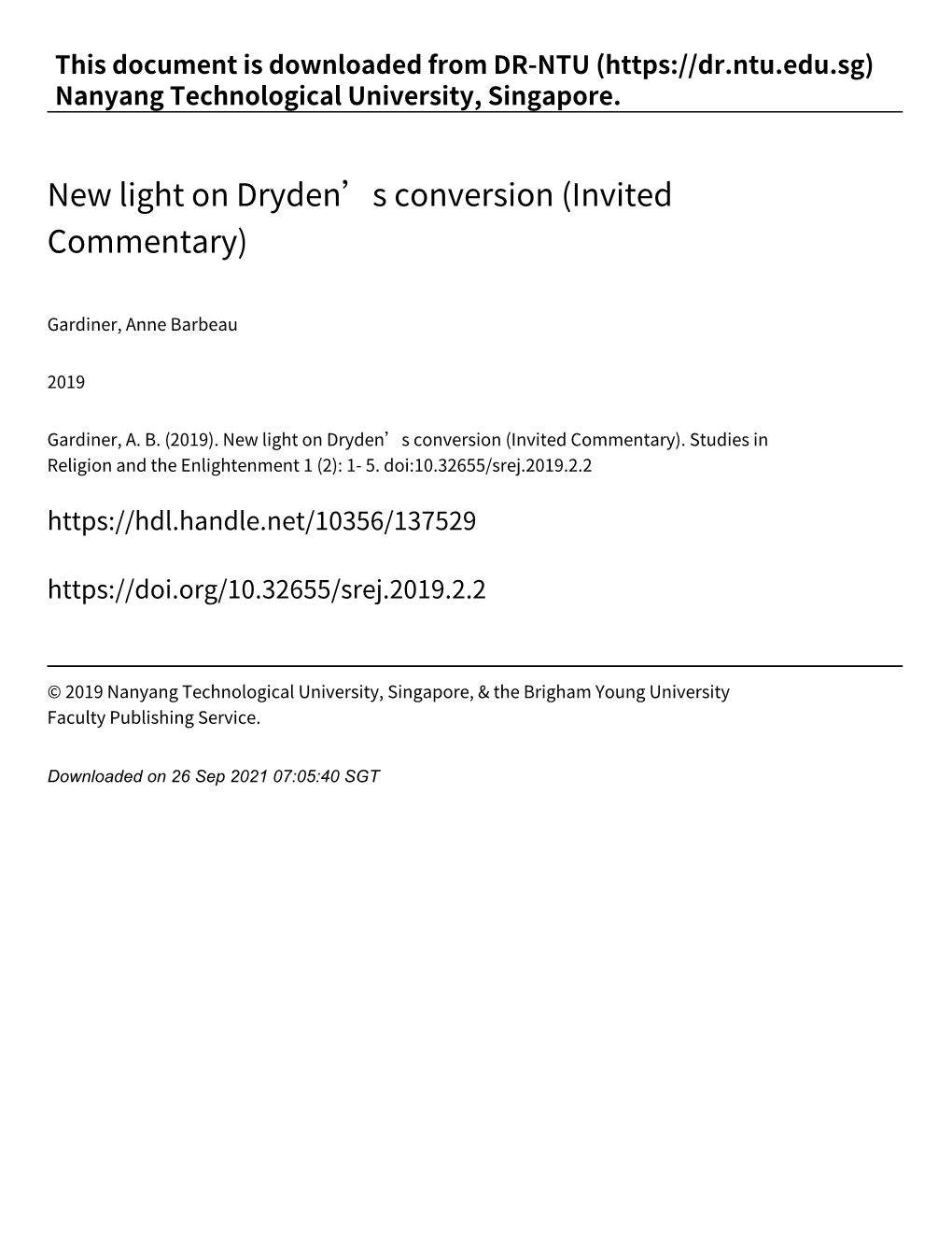 New Light on Dryden's Conversion