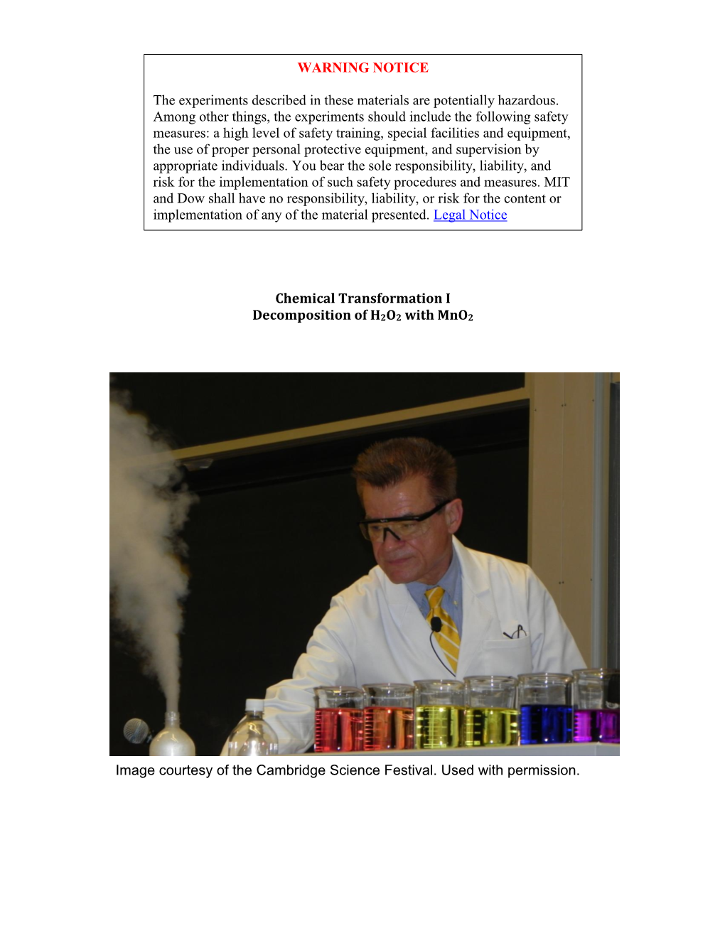 Chemical Transformation I Decomposition of H2O2 with Mno2