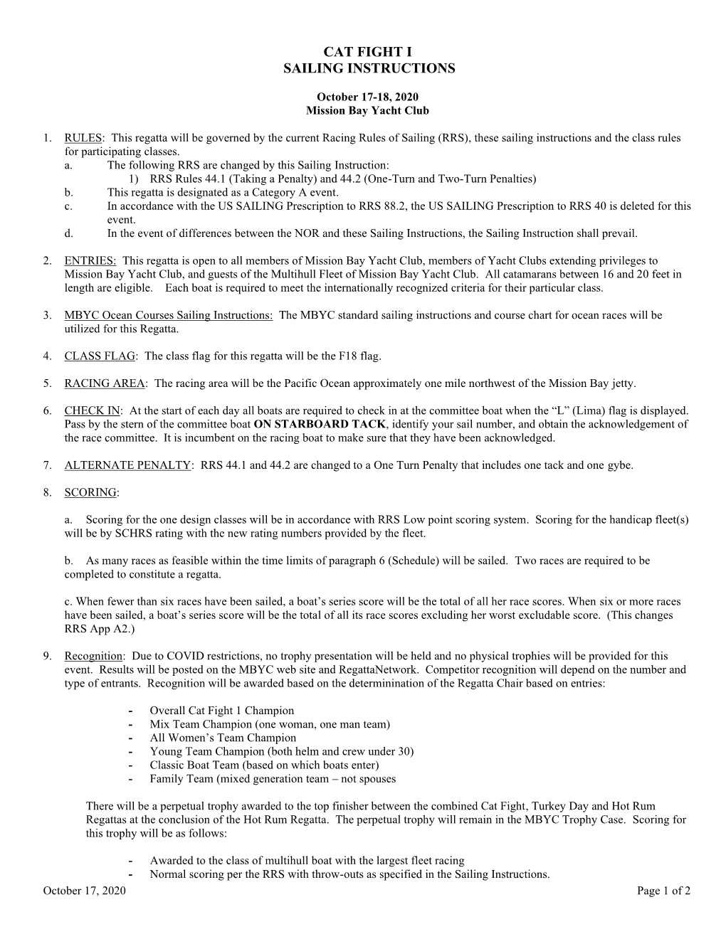 Lightning Districts Race Instructions – 2001